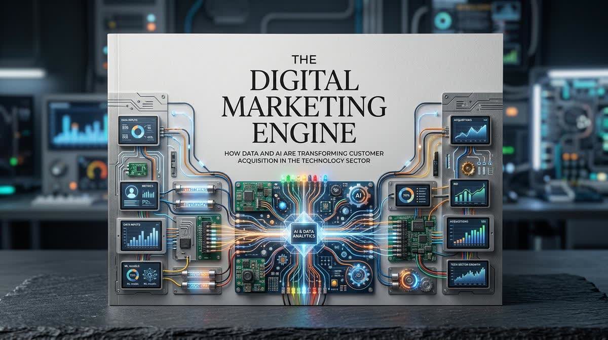 A dashboard showing digital marketing analytics, with graphs for website traffic, conversion rates, and customer acquisition costs, highlighting data-driven decision-making.